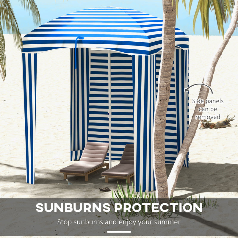 Outsunny - 70.1" L x 70.1" W Cabana Umbrella with Walls, Vents, Ruffles, Carry Bag, Beach Umbrella, Blue White Stripe — 84D-307V00BU