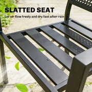 Outsunny - Stackable Patio Chairs Set of 2, Outdoor Dining Chairs with Faux Wicker Steel Mesh Back, Slatted Seat, Armrests, Black