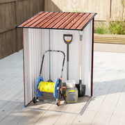 3.3' x 3.4' Lean-to Garden Storage Shed, Outdoor Galvanized Steel Tool House with Lockable Door for Patio, Teak