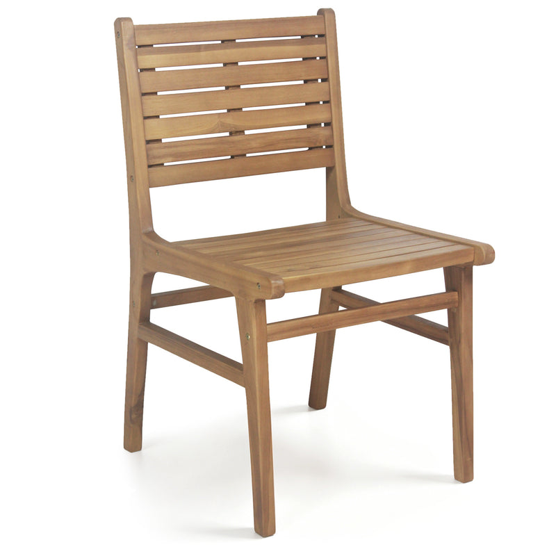 Costway - Natural Wood Armless Patio Chair with Slanted Back and Slatted Seat