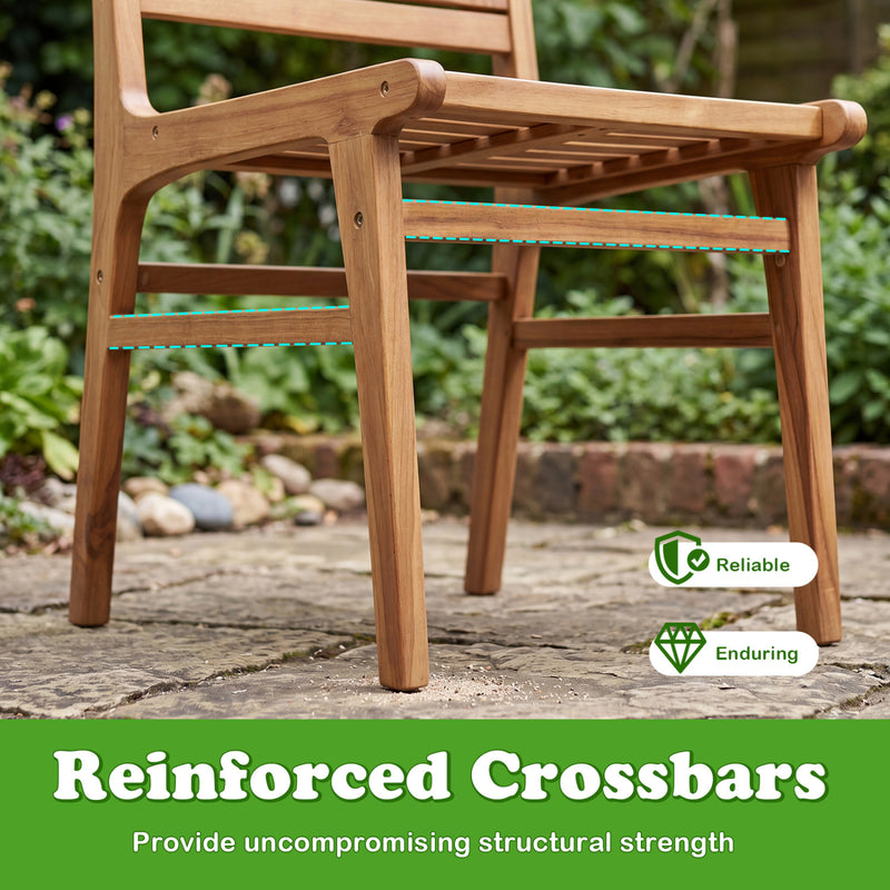Costway - Natural Wood Armless Patio Chair with Slanted Back and Slatted Seat