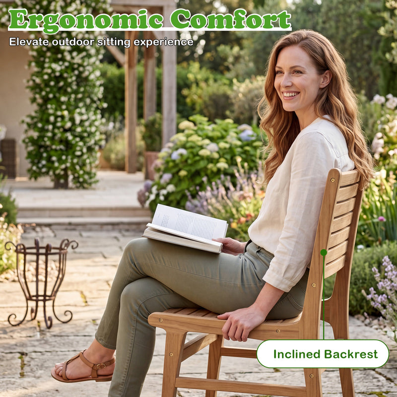 Costway - Natural Wood Armless Patio Chair with Slanted Back and Slatted Seat