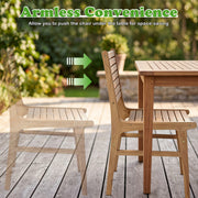 Costway - Natural Wood Armless Patio Chair with Slanted Back and Slatted Seat