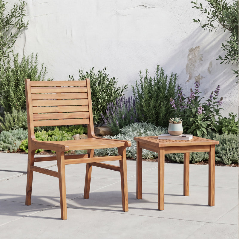 Costway - Natural Wood Armless Patio Chair with Slanted Back and Slatted Seat
