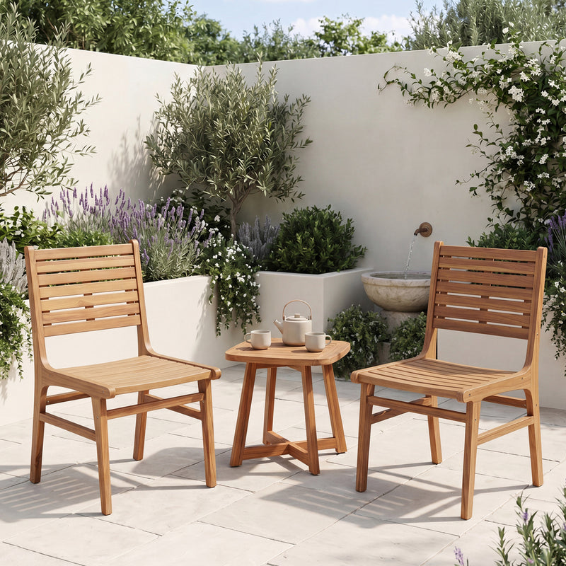 Costway - Natural Wood Armless Patio Chair with Slanted Back and Slatted Seat