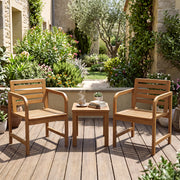 Costway - Natural Wood Patio Armchair with Slanted Back and Slatted Seat