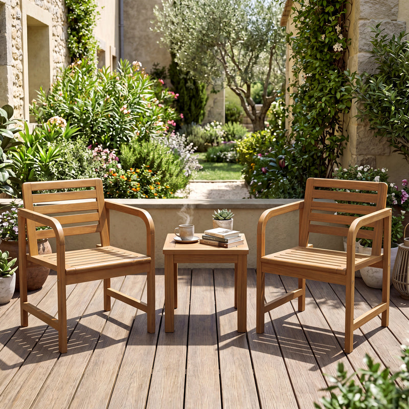 Costway - Natural Wood Patio Armchair with Slanted Back and Slatted Seat