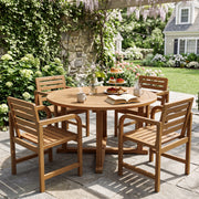Costway - Natural Wood Patio Armchair with Slanted Back and Slatted Seat