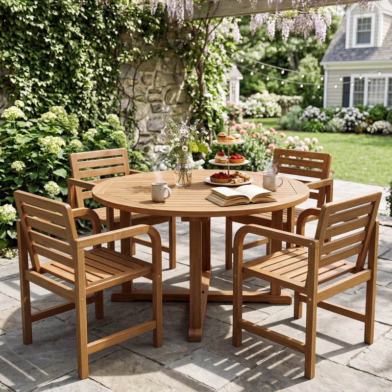 Costway - Natural Wood Patio Armchair with Slanted Back and Slatted Seat