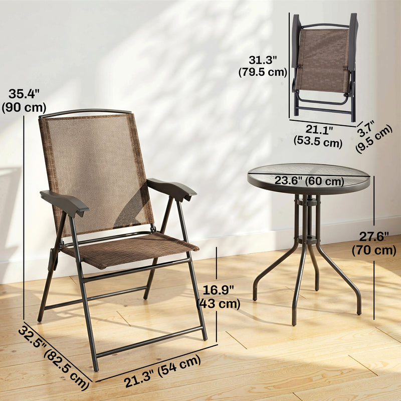 Outsunny - Folding Outdoor Bistro Set, Patio Table and Chairs with Reclining Backrest and Round Dining Table, Brown