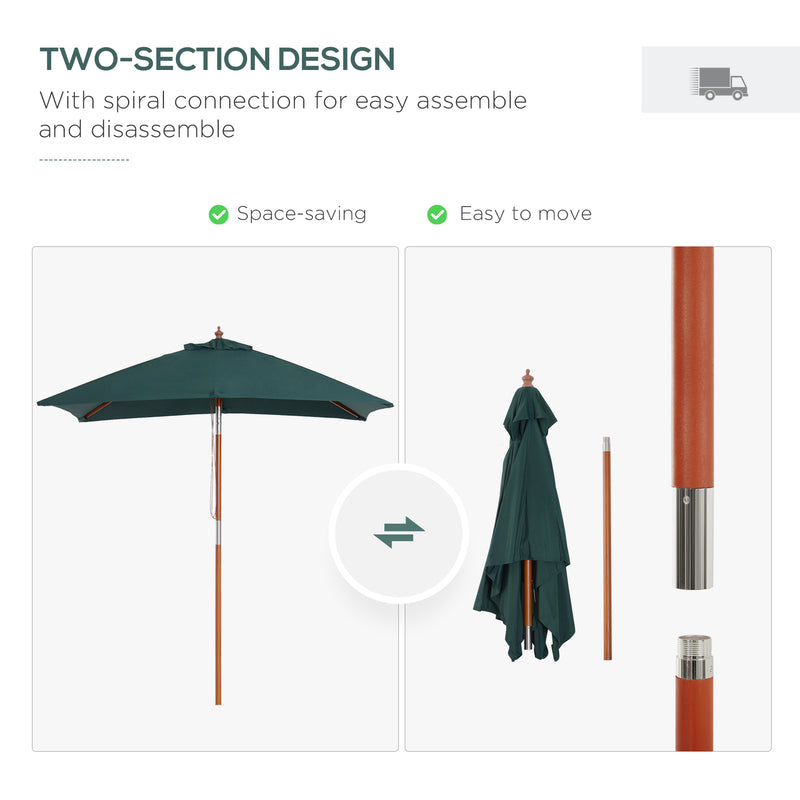 Outsunny - 6.6x5ft Square Market Parasol, Wooden Patio Umbrella with Tilt Mechanism and 6 Bamboo Ribs, Garden Sunshade, Green — 84D-017GN