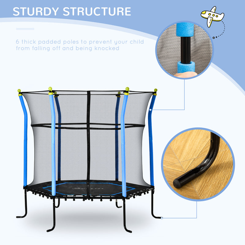 Soozier 63" Kids Trampoline Mini Indoor Bouncer Jumper with Enclosure Net Elastic Thick Padded Pole Gift for Child Toddler Age 3-6 Years Old Blue