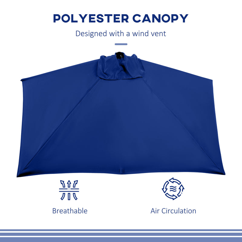 Outsunny - 8ft Half Round Umbrella Outdoor Balcony Parasol Patio Garden Outdoor Window Sun Shade w/ 5 Ribs, Dark Blue — 84D-074V00DB