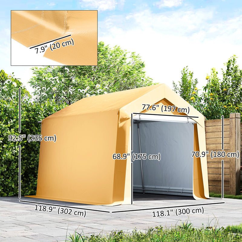 10' x 10' Outdoor Storage Shed Portable Garage with Roll-up Door for Motorcycle, Bike, Garden Tools, Beige