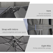 9ft Cantilever Patio Umbrella, Square Overhanging Umbrella with Cross Base, Crank Handle, Tilt, 360° Rotation and Aluminum Frame, Dark Grey