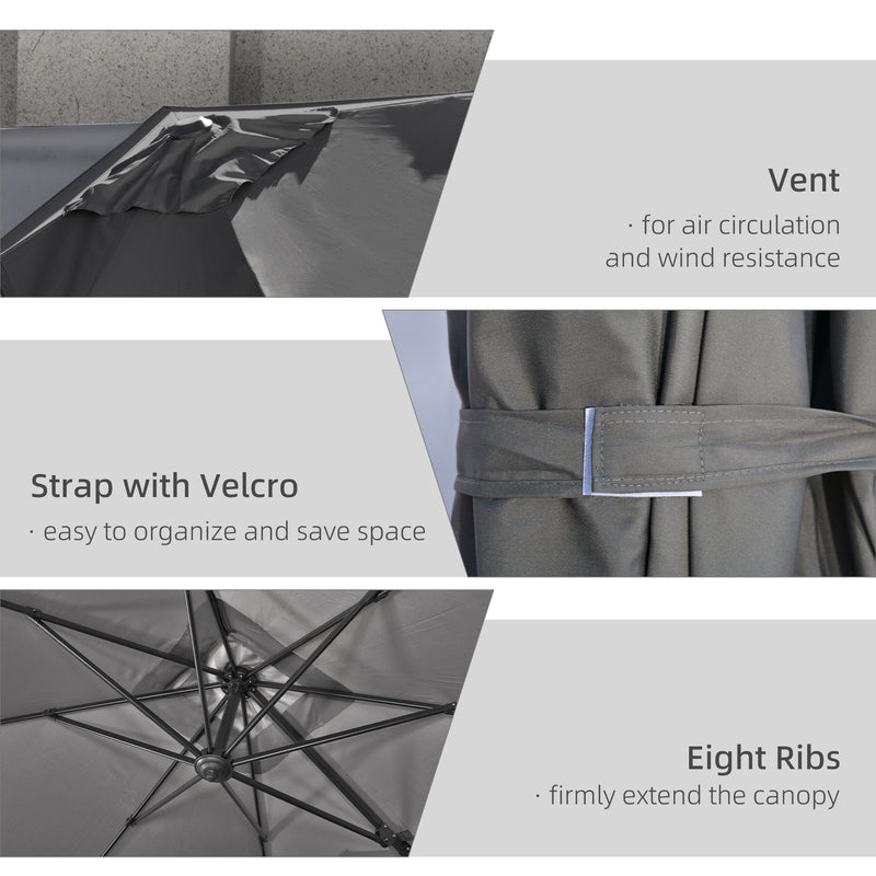 9ft Cantilever Patio Umbrella, Square Overhanging Umbrella with Cross Base, Crank Handle, Tilt, 360° Rotation and Aluminum Frame, Dark Grey
