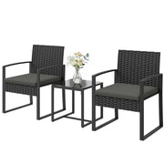 Outsunny - Outdoor Bistro Set, 3 Piece Wicker Patio Furniture Set with Glass Top Table and Cushions for Porch, Balcony, Dark Grey
