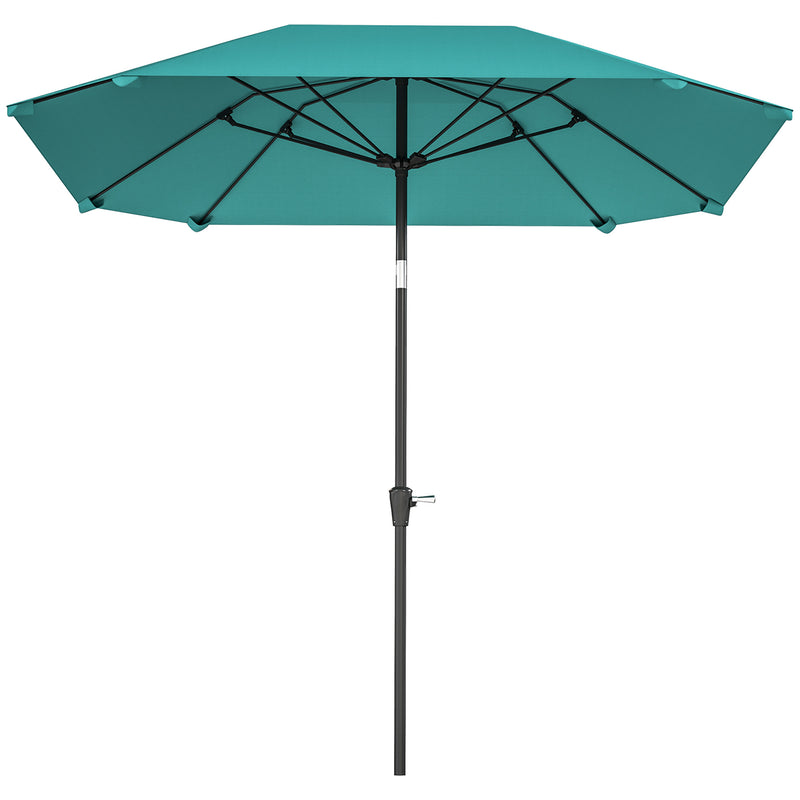 Outsunny - 7.6FT Aluminum Patio Umbrella Parasol 8 Ribs Outdoor Market Umbrella with Crank, Push Button Tilt for Deck, Backyard and Lawn, Sky Blue