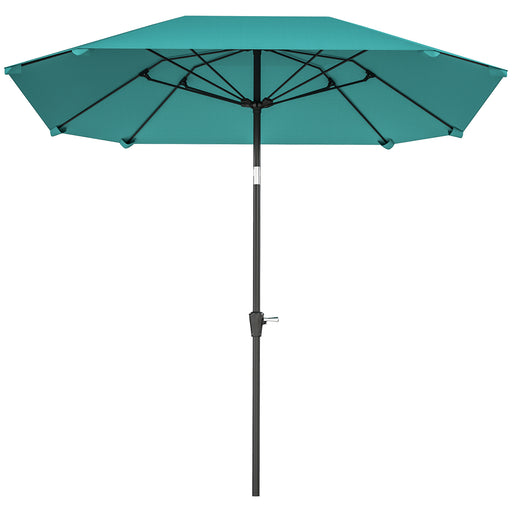 Outsunny - 7.6FT Aluminum Patio Umbrella Parasol 8 Ribs Outdoor Market Umbrella with Crank, Push Button Tilt for Deck, Backyard and Lawn, Sky Blue