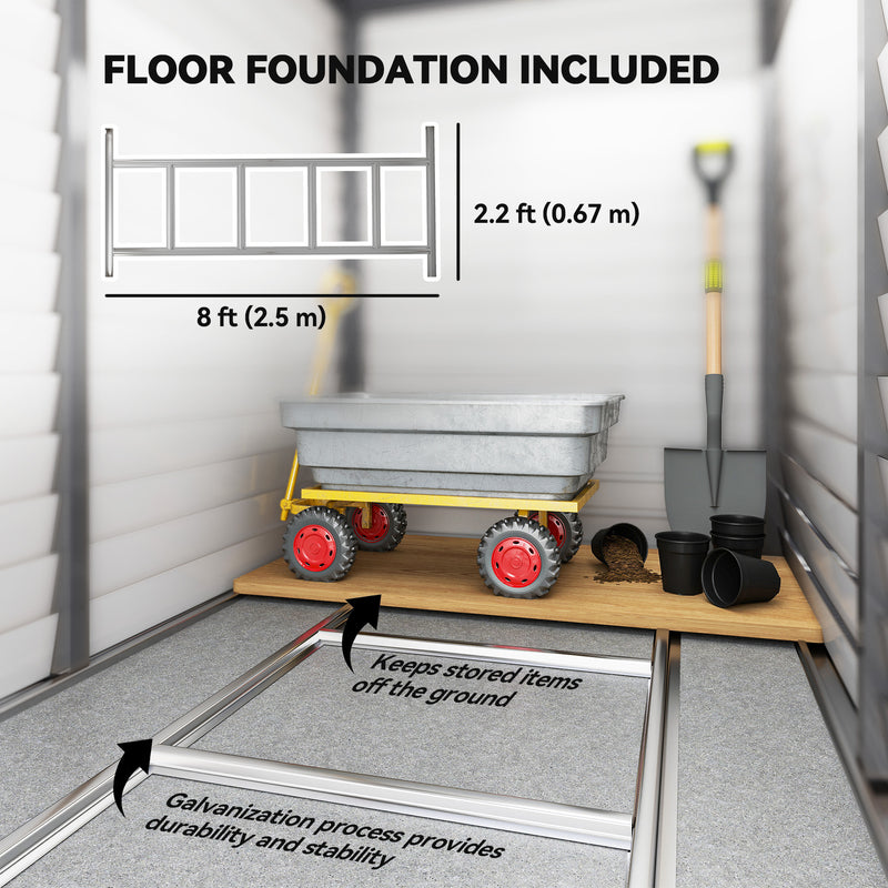 4.6' x 9' Steel Outdoor Storage Shed, Lean to Shed, Metal Tool House with Foundation Kit, Lockable Doors, Gloves and 2 Air Vents for Backyard, Patio, Lawn, Grey