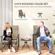 Outsunny - 3PCs Gliding Rocking Chair & Bistro Tea Table Set, Brown