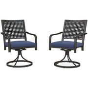 Outsunny - 2 Pieces Patio Swivel Chairs with Cushion, Outdoor Swivel Rocker with Curved Armrests, Backrest for Garden, Balcony, Porch, Navy Blue