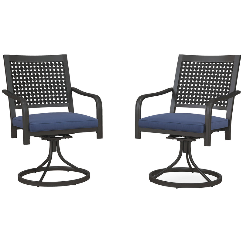 Outsunny - 2 Pieces Patio Swivel Chairs with Cushion, Outdoor Swivel Rocker with Curved Armrests, Backrest for Garden, Balcony, Porch, Navy Blue
