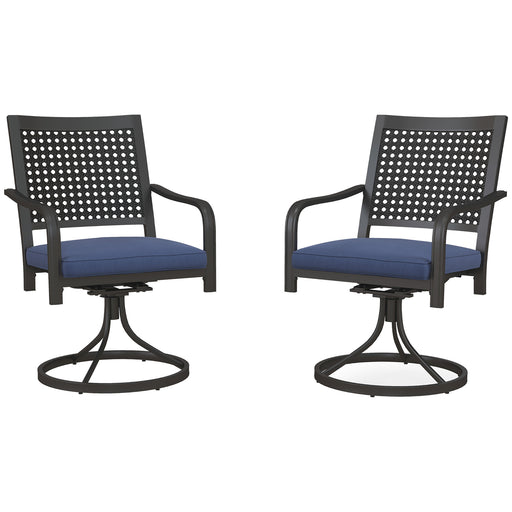 Outsunny - 2 Pieces Patio Swivel Chairs with Cushion, Outdoor Swivel Rocker with Curved Armrests, Backrest for Garden, Balcony, Porch, Navy Blue