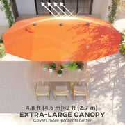 15' Outdoor Patio Umbrella with Twin Canopy Sunshade Steel Table Umbrella with Lift Crank Orange