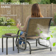 Outsunny - Patio Glider Outdoor Glider Chair with Breathable Mesh Seat & Backrest, Armrests and Metal Frame, Light Mixed Brown