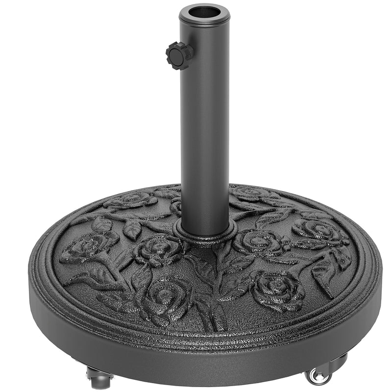 Outsunny - 46 lbs Resin Round Patio Umbrella Base, Umbrella Stand with Wheels, Outdoor Umbrella Stand, Black