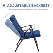 Outsunny - Foldable Lounge Chair, Fabric Upholstered Recliner, Outdoor Lounger with Armrest, Metal Frame for Backyard, Blue