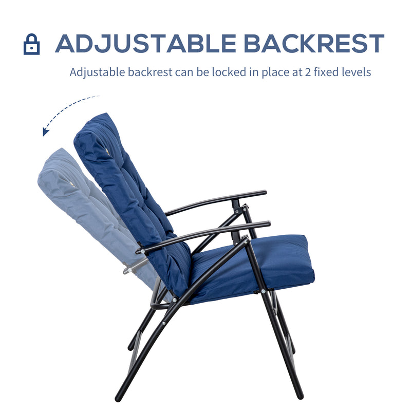 Outsunny - Foldable Lounge Chair, Fabric Upholstered Recliner, Outdoor Lounger with Armrest, Metal Frame for Backyard, Blue