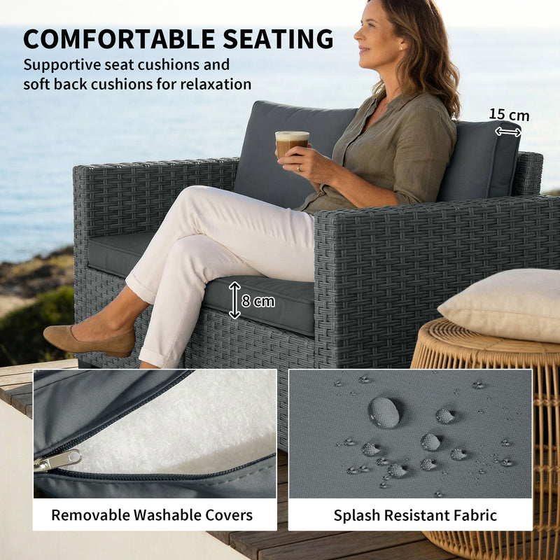 Outsunny - 2 Seater Outdoor Couch Patio Sofa with Deep Seat, Cushions, Wide Armrests for Garden, Balcony, Porch, Dark Grey