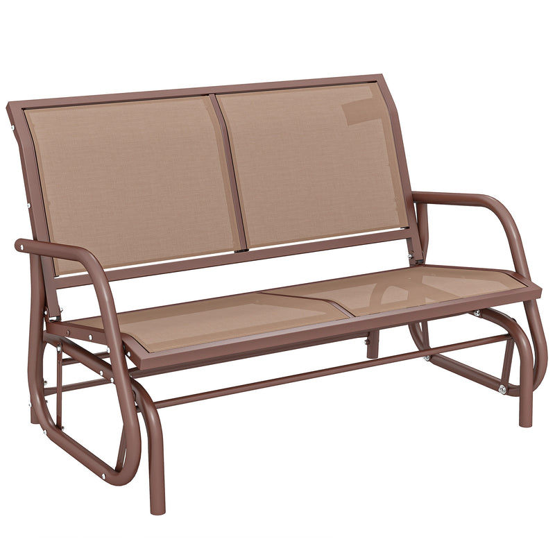 Outsunny - Outdoor Glider Bench, 2 Person Patio Glider Chair, Gliding Outdoor Garden Loveseat Swing Bench with Breathable Mesh Fabric, Steel Frame for Backyard, Porch, Coffee Brown