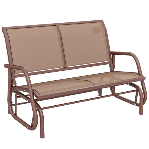 Outsunny - Outdoor Glider Bench, 2 Person Patio Glider Chair, Gliding Outdoor Garden Loveseat Swing Bench with Breathable Mesh Fabric, Steel Frame for Backyard, Porch, Coffee Brown