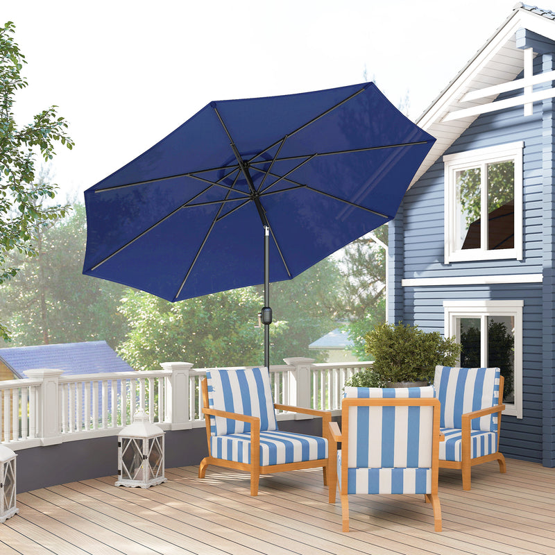 10' x 8' Round Market Umbrella, Patio Umbrella with Crank Handle and Tilt, Outdoor Parasol for Garden, Blue