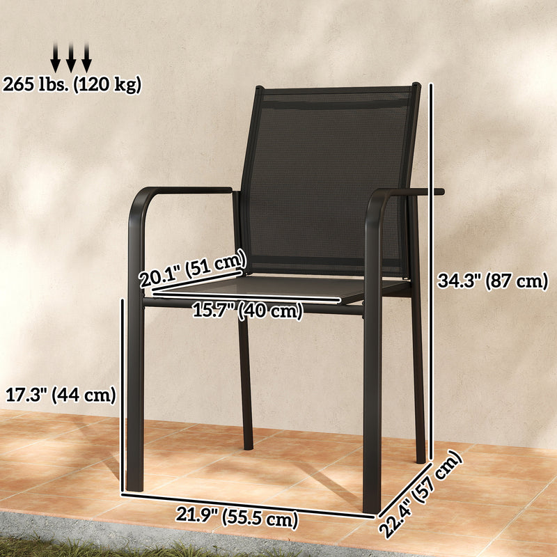 Outsunny - Stackable Patio Chairs Set of 4, Outdoor Dining Chairs with 20" Deep Seat, All Weather Breathable Mesh, Armrests, Black