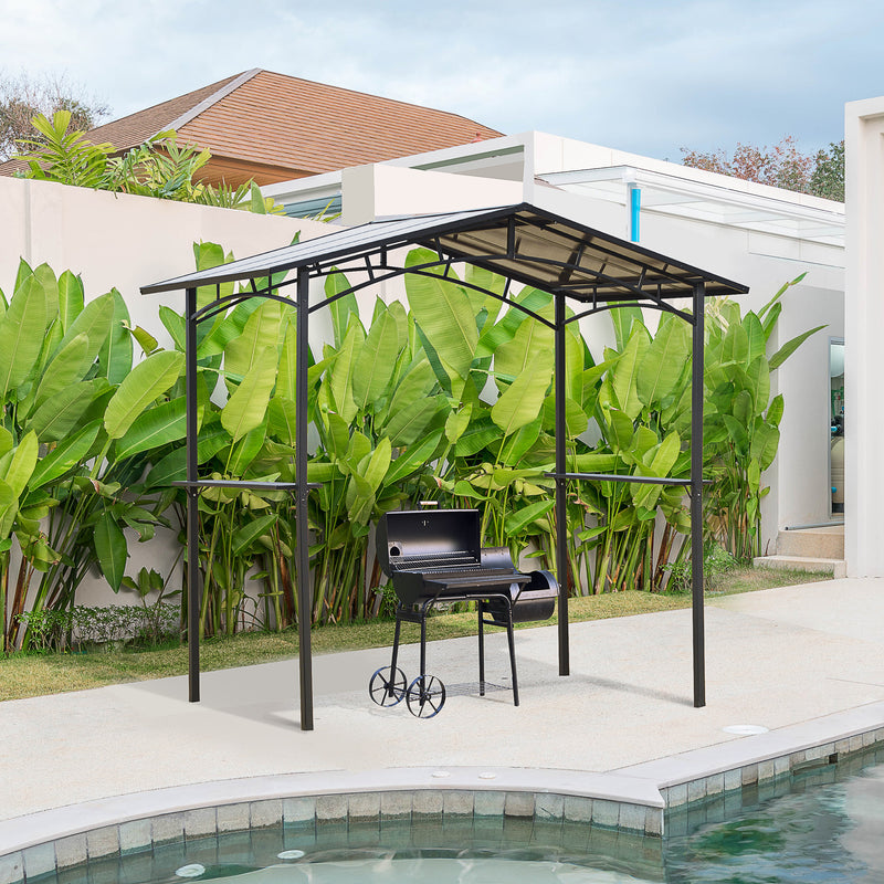 Outsunny - 8' x 5' Hardtop Grill Gazebo Aluminium BBQ Canopy Gazebo Outdoor Canopy with Side Shelves