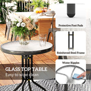 Outsunny - 3 Pieces Bistro Set, Small Patio Furniture Set with Stackable Mesh Chairs, Glass Table for Garden, Balcony, Grey