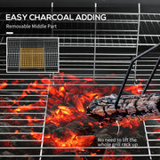 Outsunny - Barrel Charcoal BBQ Smoker, Barbecue with 420 sq.in. Cooking Area, Wheels, Ash Catcher, Black
