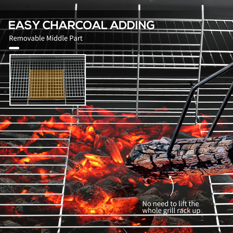 Outsunny - Barrel Charcoal BBQ Smoker, Barbecue with 420 sq.in. Cooking Area, Wheels, Ash Catcher, Black