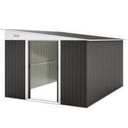 11' x 9' Steel Garden Storage Shed, Outdoor Metal Tool House with Double Sliding Doors, Dark Grey