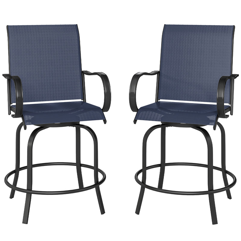 Outsunny - Outdoor Bar Stools Set of 2, 360° Swivel Bar Height Chairs, 26.8" x 29.5" x 48.4", Navy Blue