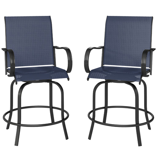 Outsunny - Outdoor Bar Stools Set of 2, 360° Swivel Bar Height Chairs, 26.8" x 29.5" x 48.4", Navy Blue