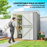 7' x 6' Tall Outdoor Storage Shed, Waterproof Metal Garden Shed with Gloves, Lockable Door, Silver Grey