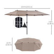 15'x 8.7' Outdoor Patio Umbrella with Twin Canopy Backyard Umbrella with Lift Crank Tan