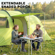 Outsunny - 6 Person Camping Tent with Porch, Large Family Tent with 2 Bedroom and Living Room, Light Green