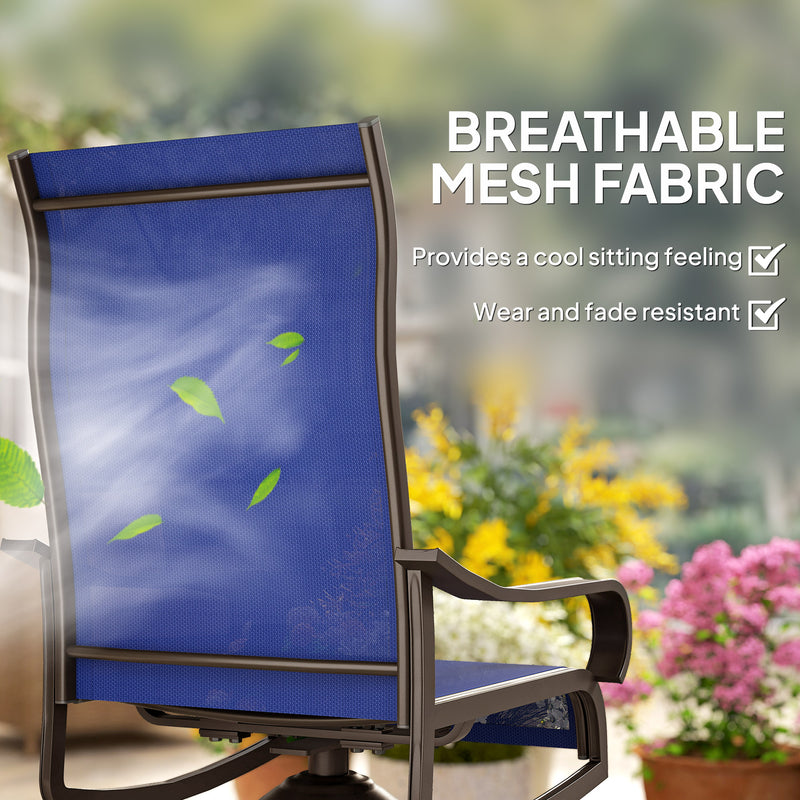 Outsunny - Patio Dining Chairs Set of 2, 360° Swivel Rocking Outdoor Chairs with Armrests, Breathable Mesh, Navy Blue