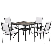 Outsunny - 5 Piece Outdoor Patio Dining Set, Dining Table and 4 Stackable Chairs with Umbrella Hole, Shelf
